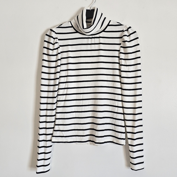 Evereve Striped Stretch Knit Turtleneck Top Blouse XS - Picture 3 of 7